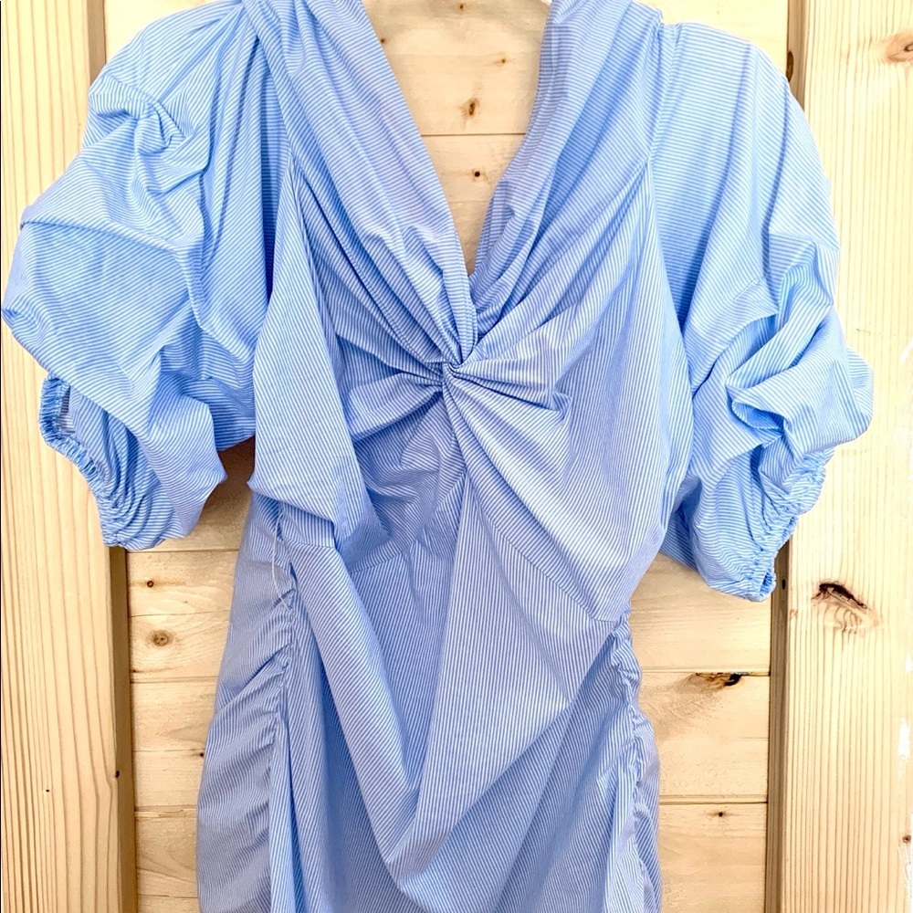 New York & Co Blue/White‎ pinstripe Ruched Top